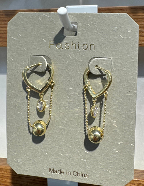 Ball Charm Double Chain Earrings - W3-0142