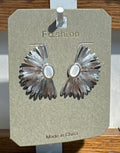 Silver-Tone Pleated Fan Earrings - W3-0148