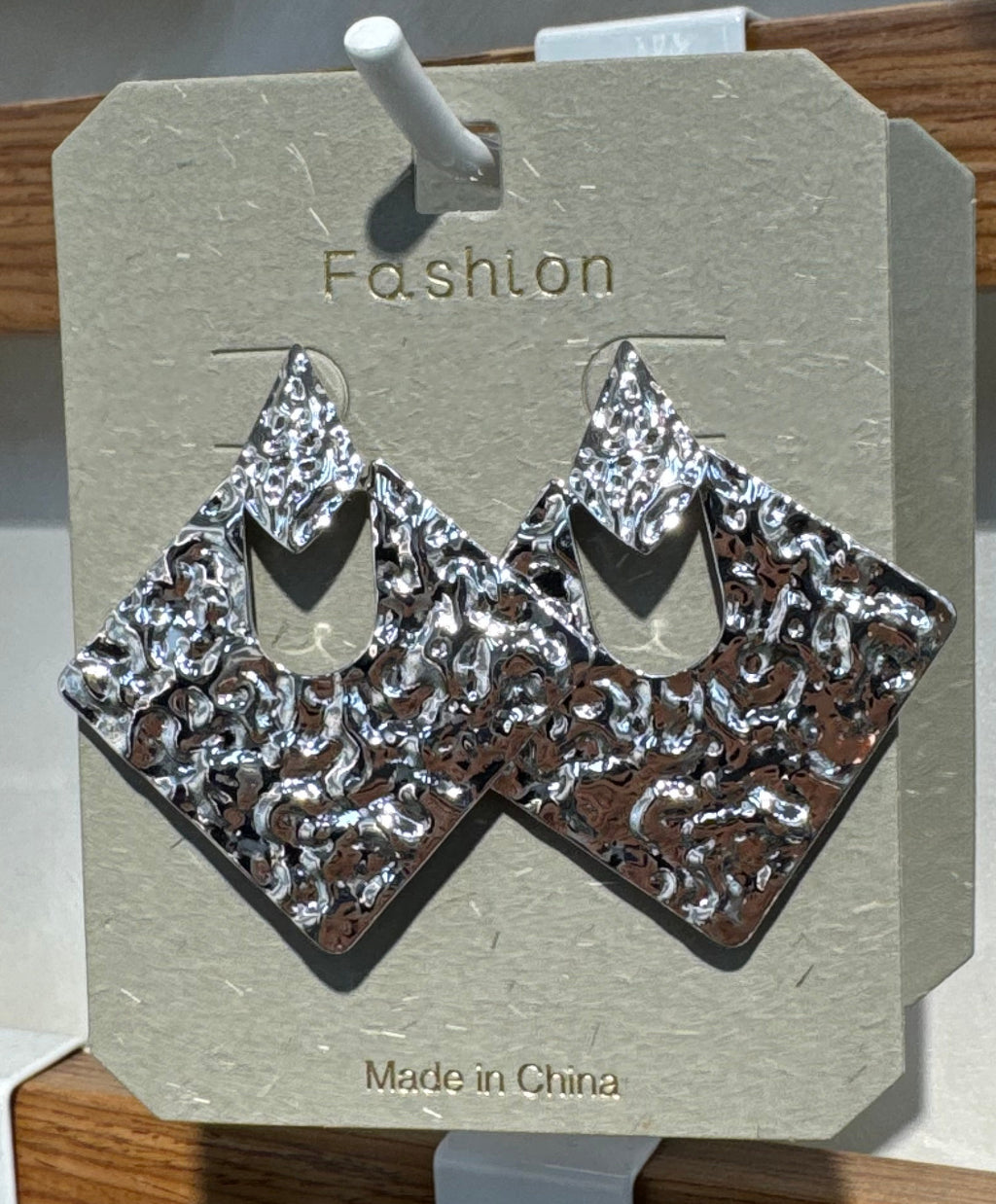 Silver-Tone Hammered Diamond Earrings - W3-0149