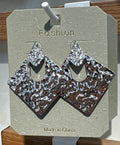 Silver-Tone Hammered Diamond Earrings - W3-0149