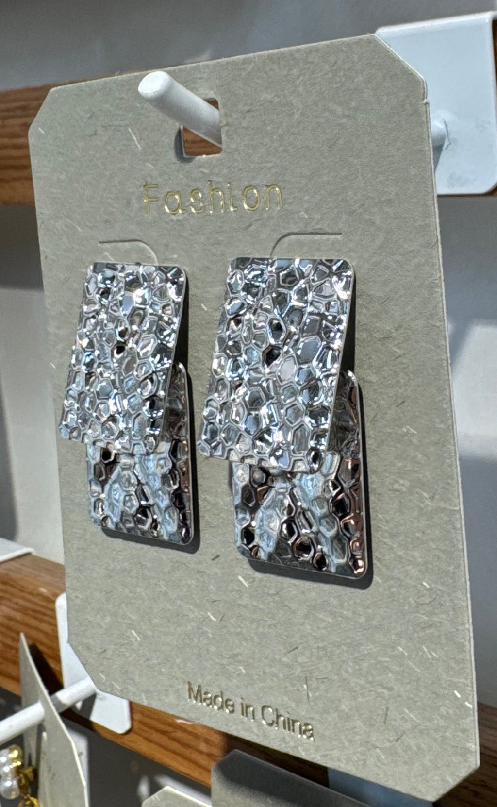 Silver-Tone Hammered Bar Earrings - W3-0150