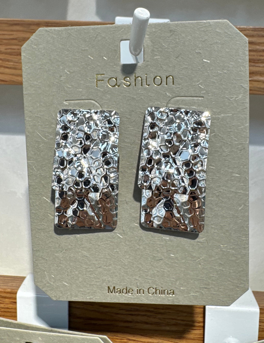 Silver-Tone Hammered Bar Earrings - W3-0150
