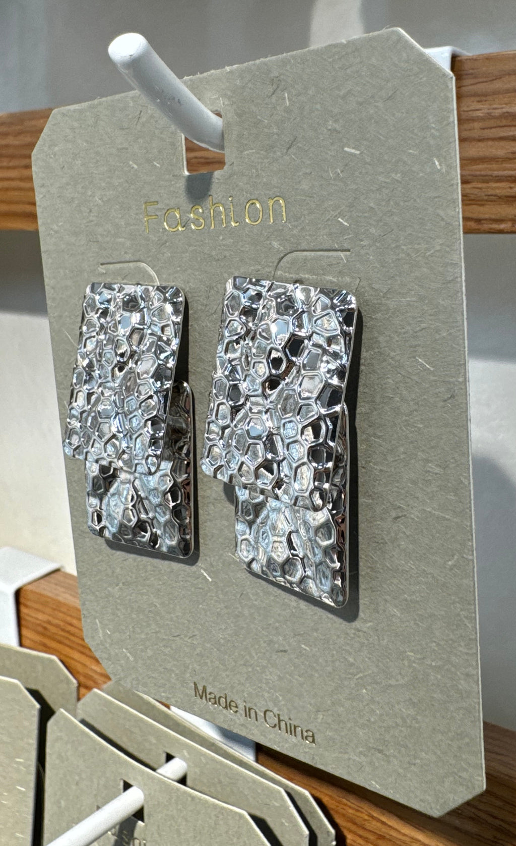 Silver-Tone Hammered Bar Earrings - W3-0150