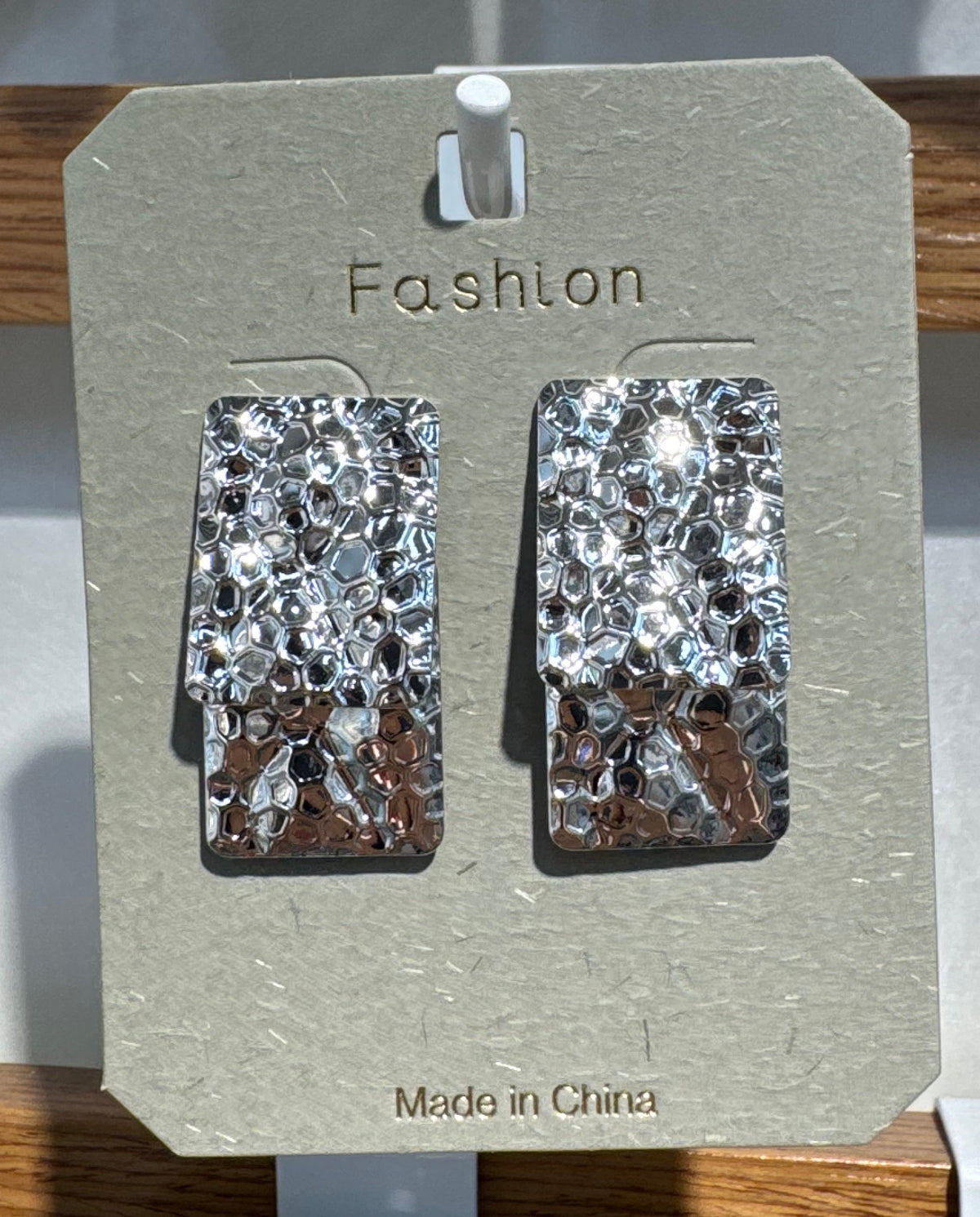 Silver-Tone Hammered Bar Earrings - W3-0150