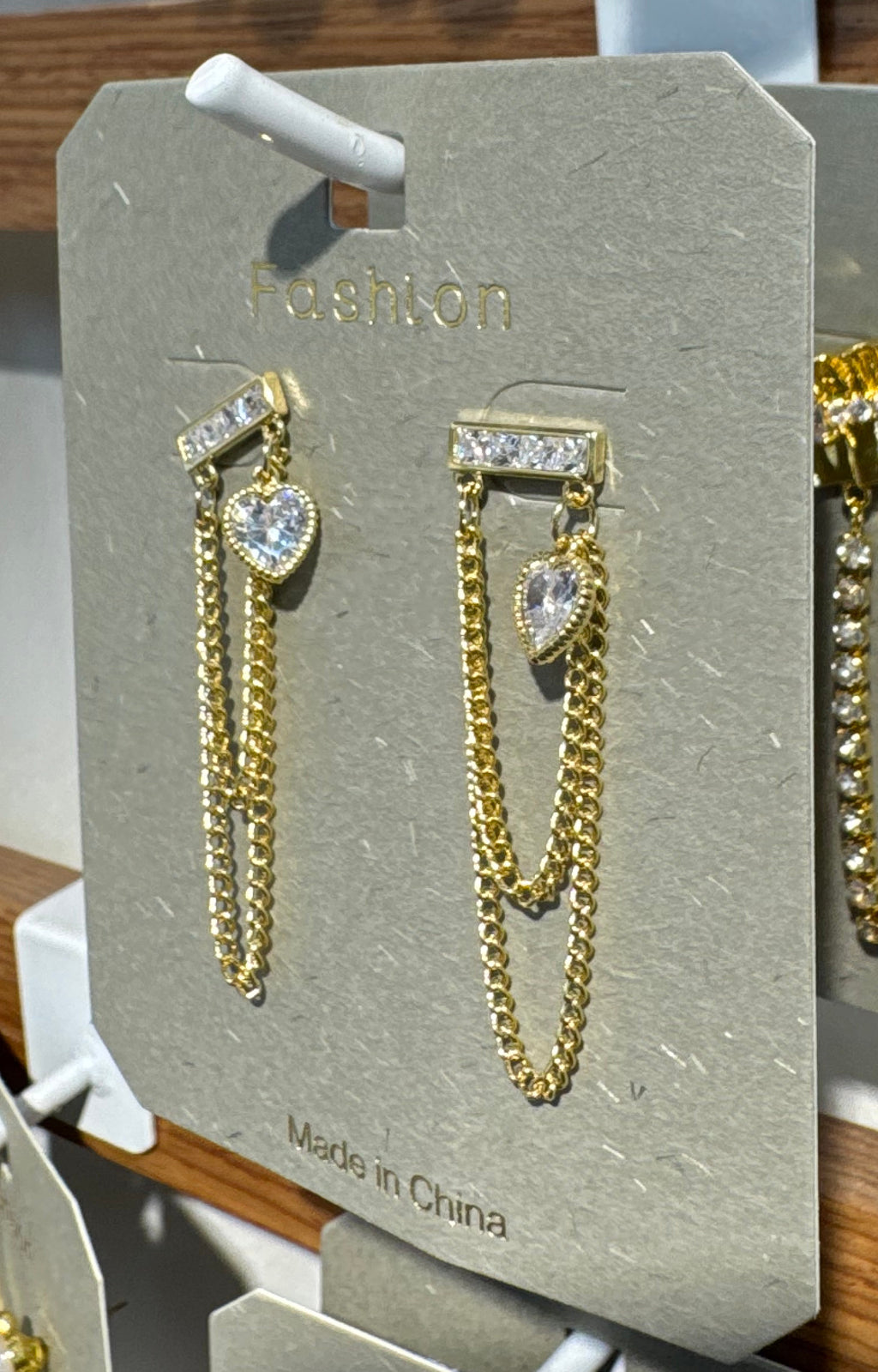 Sparkling Bar Chain Loop Earrings - W3-0152