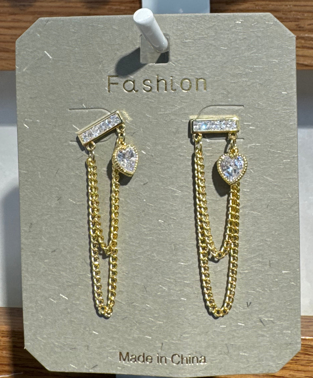 Sparkling Bar Chain Loop Earrings - W3-0152
