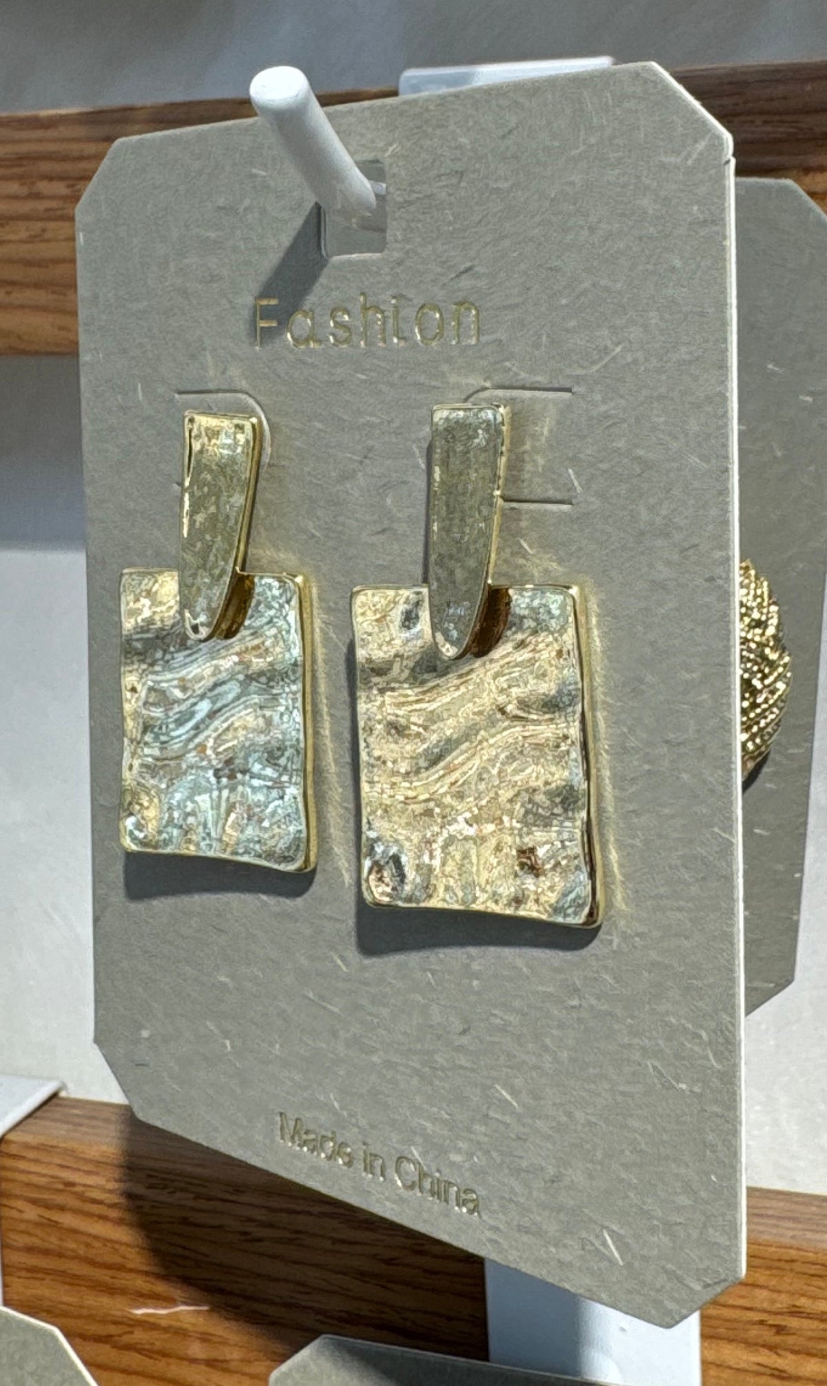 Hammered Rectangle Drop Earrings - W3-0159