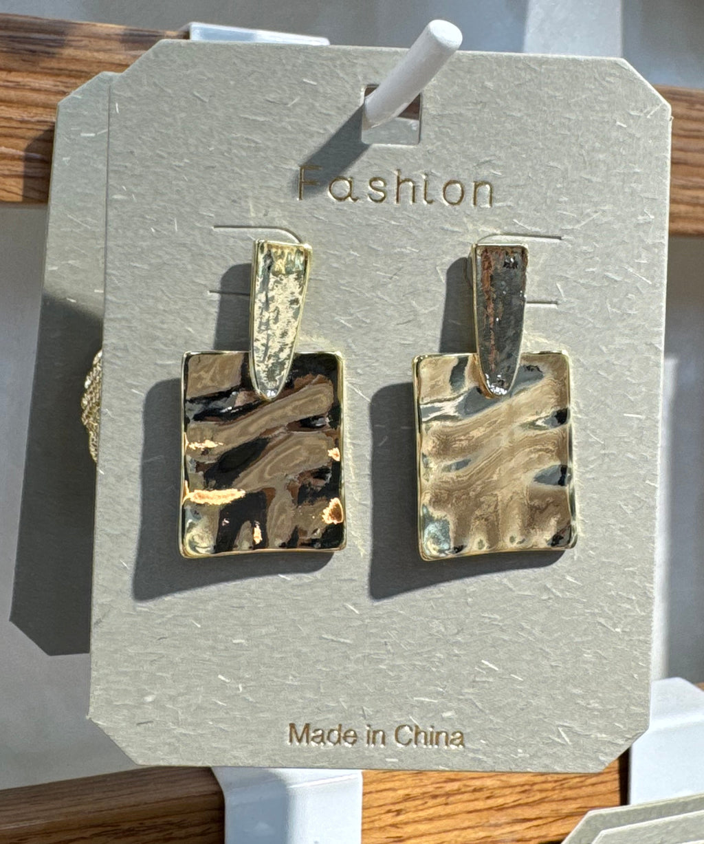Hammered Rectangle Drop Earrings - W3-0159