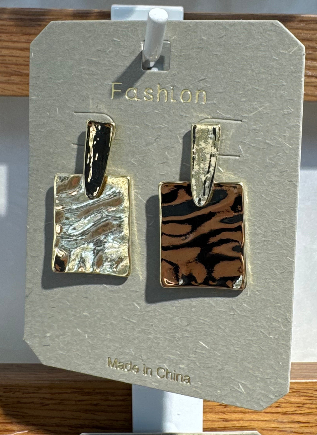 Hammered Rectangle Drop Earrings - W3-0159