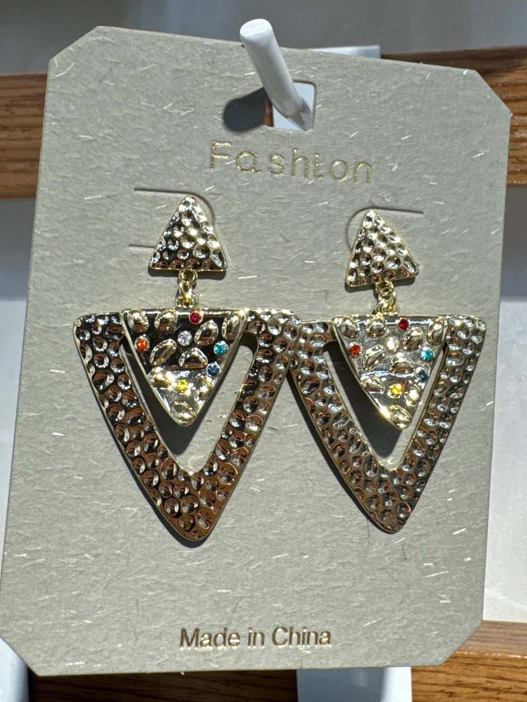 Textured Triangle Sparkle Earrings - W3-0162