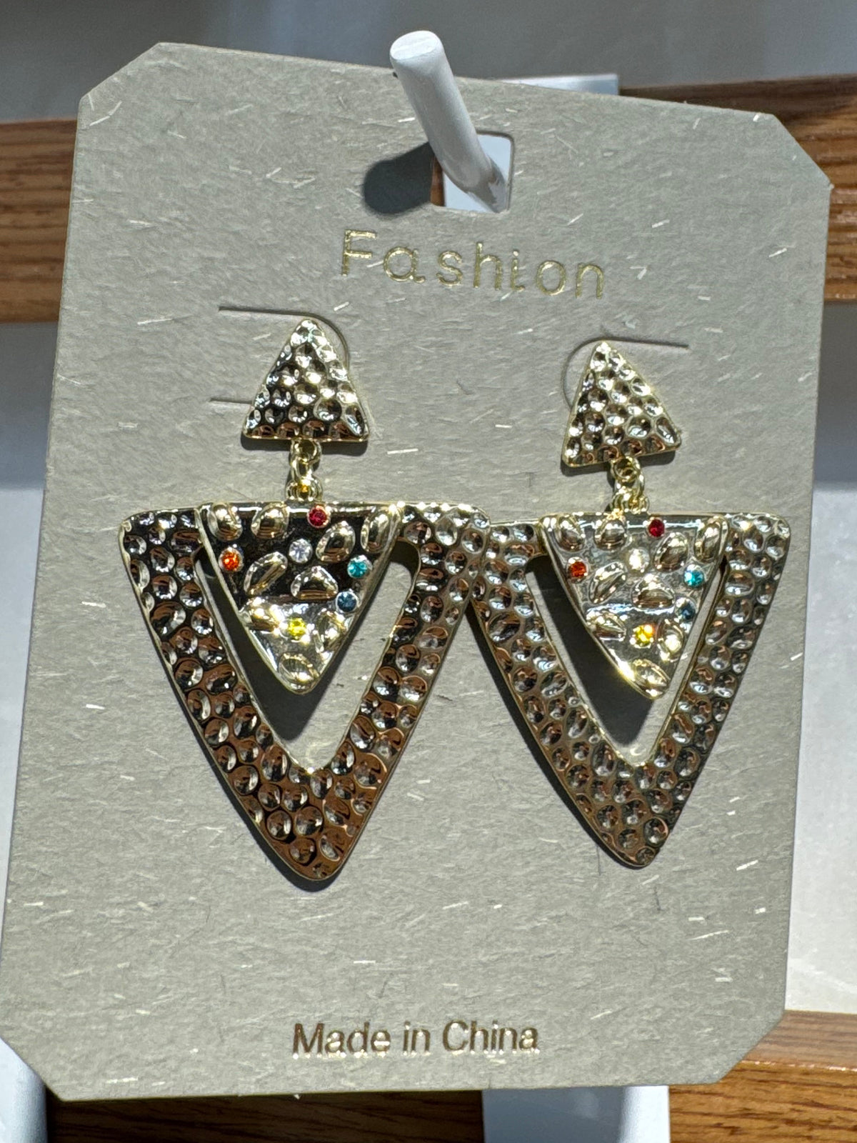 Textured Triangle Sparkle Earrings - W3-0162