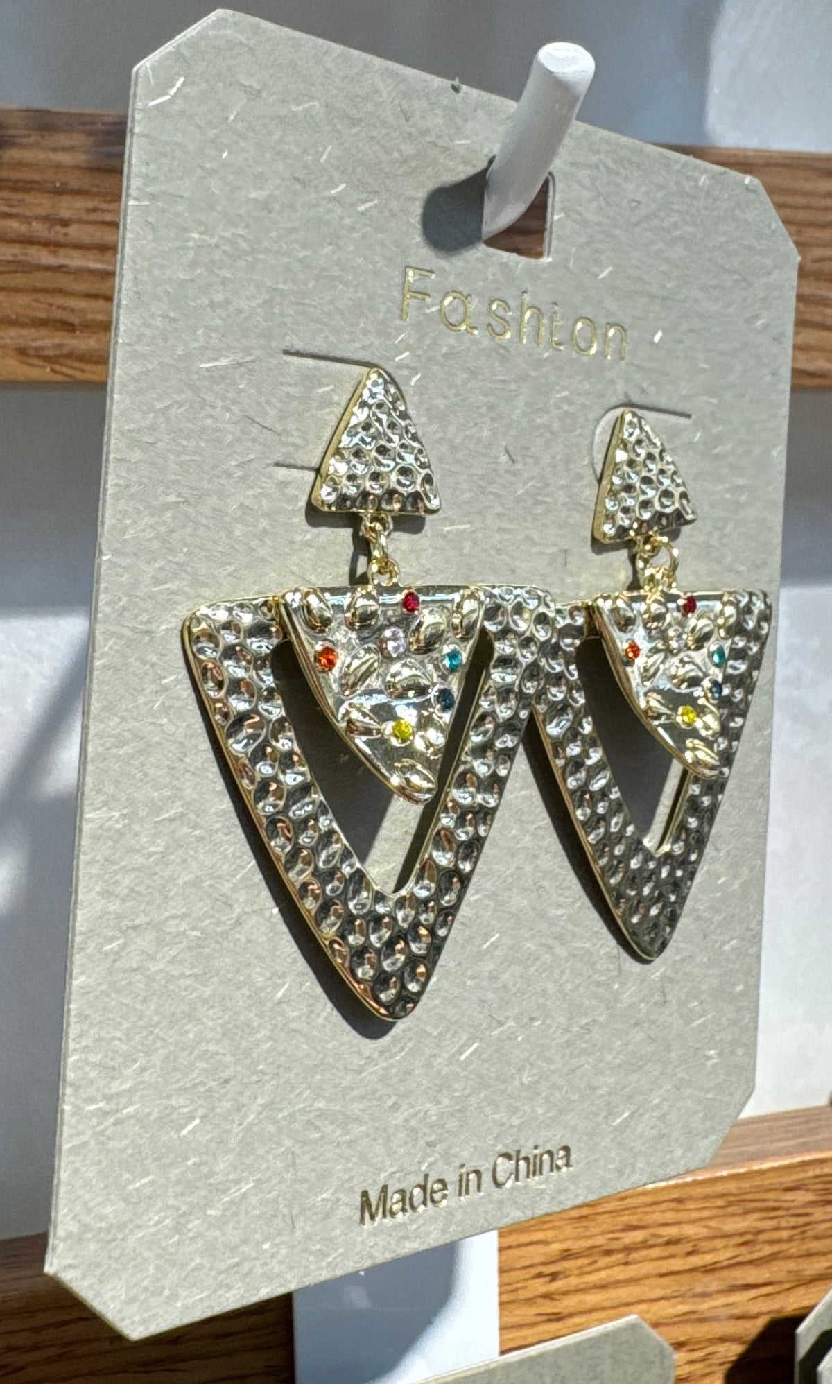 Textured Triangle Sparkle Earrings - W3-0162