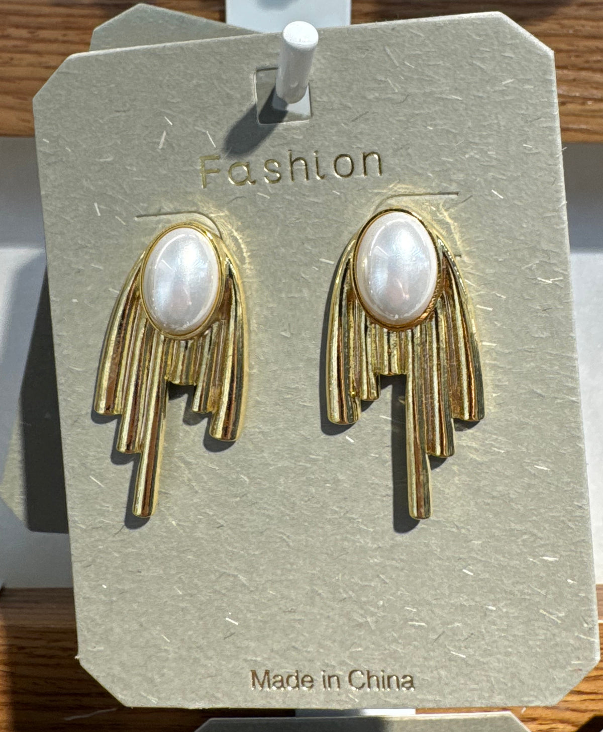 Pearl-Style Art Deco Stud Earrings - W3-0166