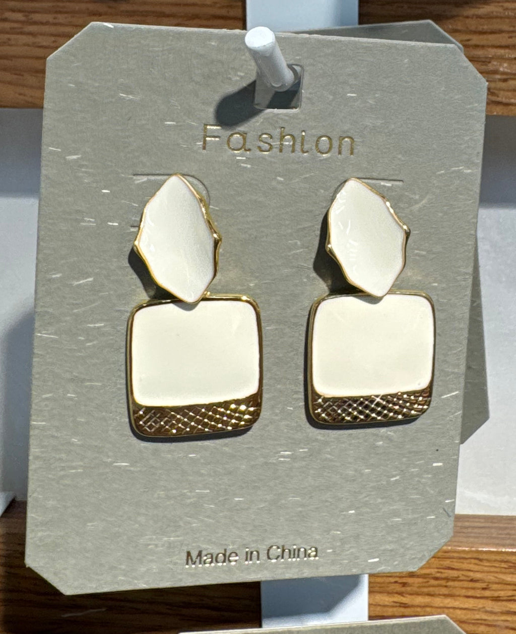 White Geometric Drop Earrings - W3-0170