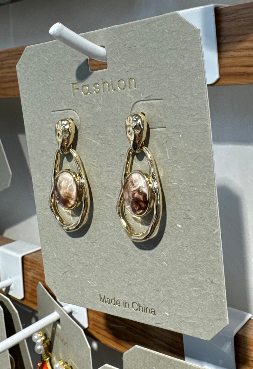 Two-Tone Textured Oval Earrings - W3-0171