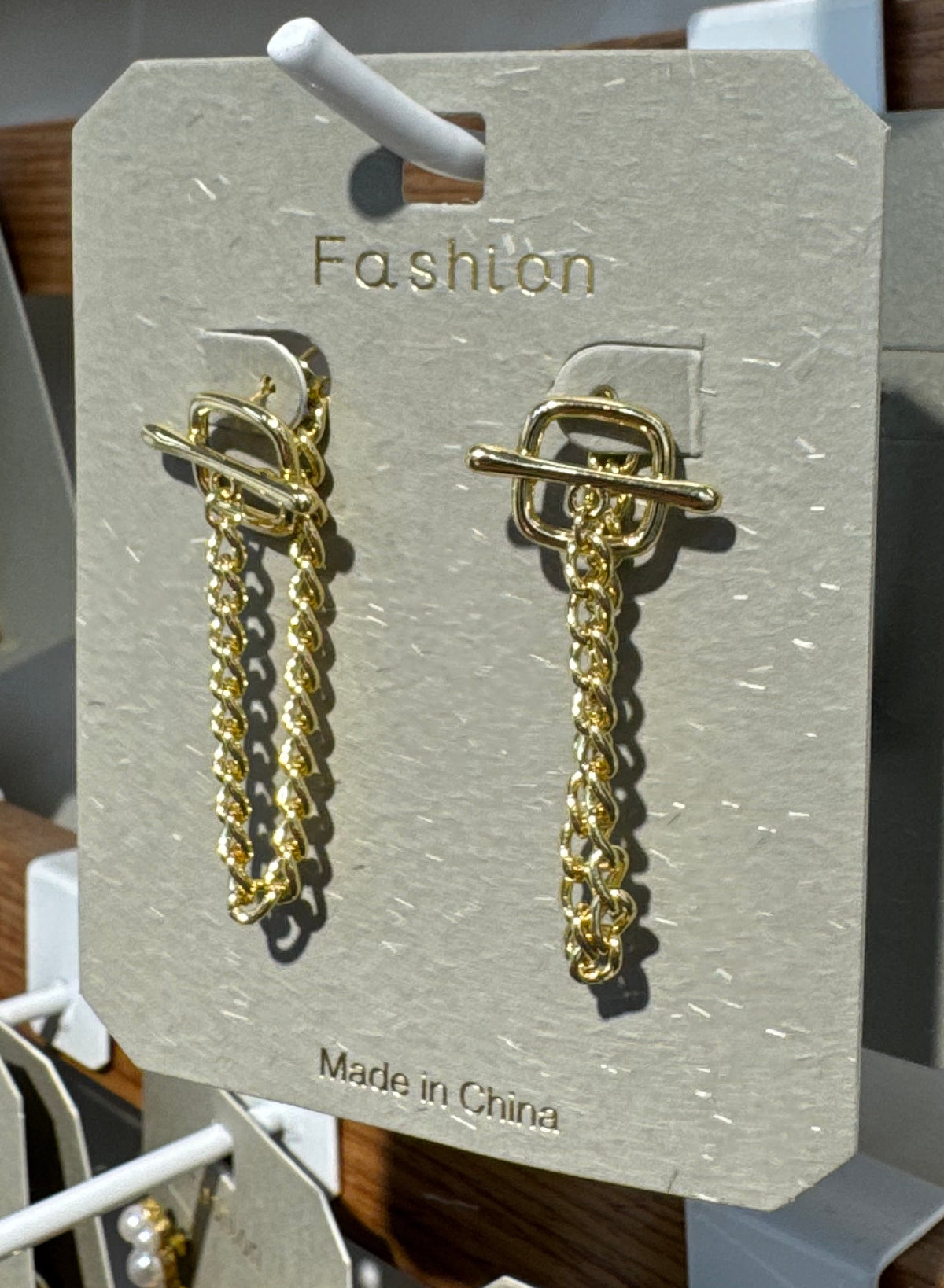 Toggle Bar Chain Loop Earrings - W3-0176