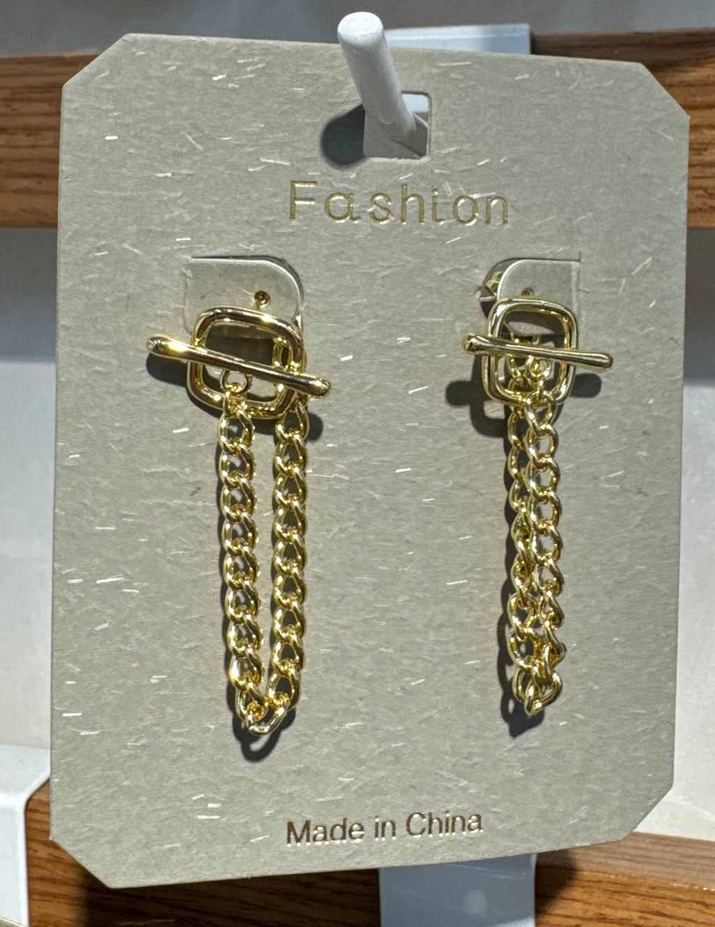 Toggle Bar Chain Loop Earrings - W3-0176