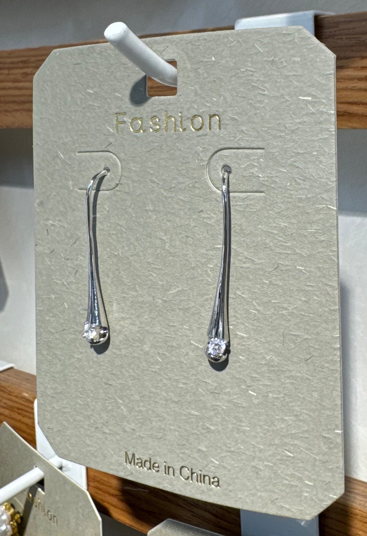 Silver-Tone Slim Teardrop Earrings - W3-0177