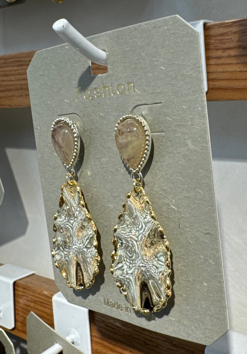 Sculptural Ripple Teardrop Earrings - W3-0179