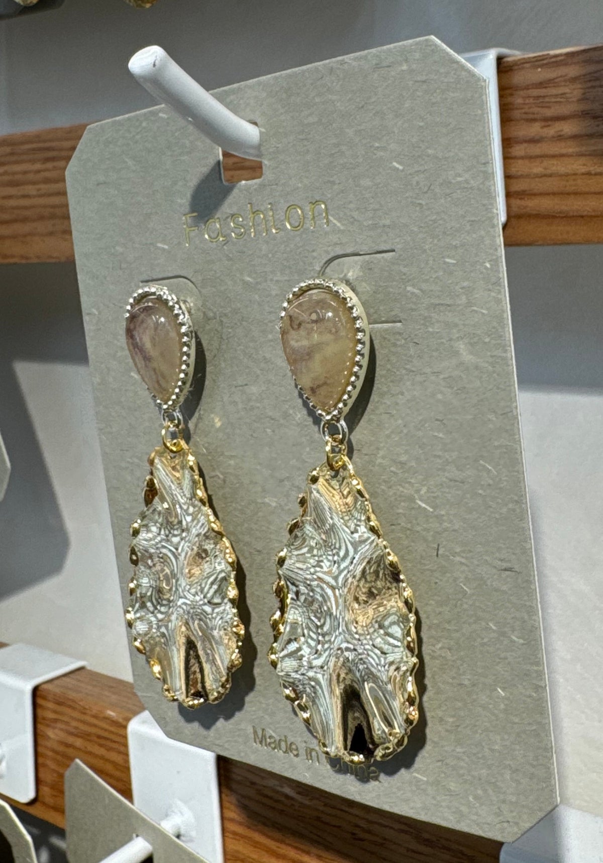 Sculptural Ripple Teardrop Earrings - W3-0179