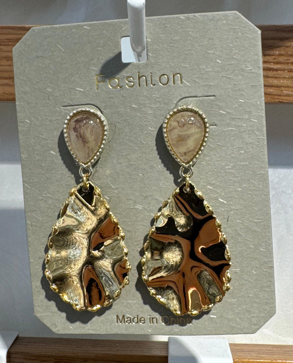 Sculptural Ripple Teardrop Earrings - W3-0179