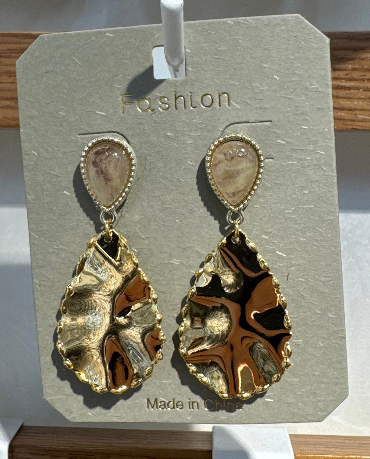 Sculptural Ripple Teardrop Earrings - W3-0179