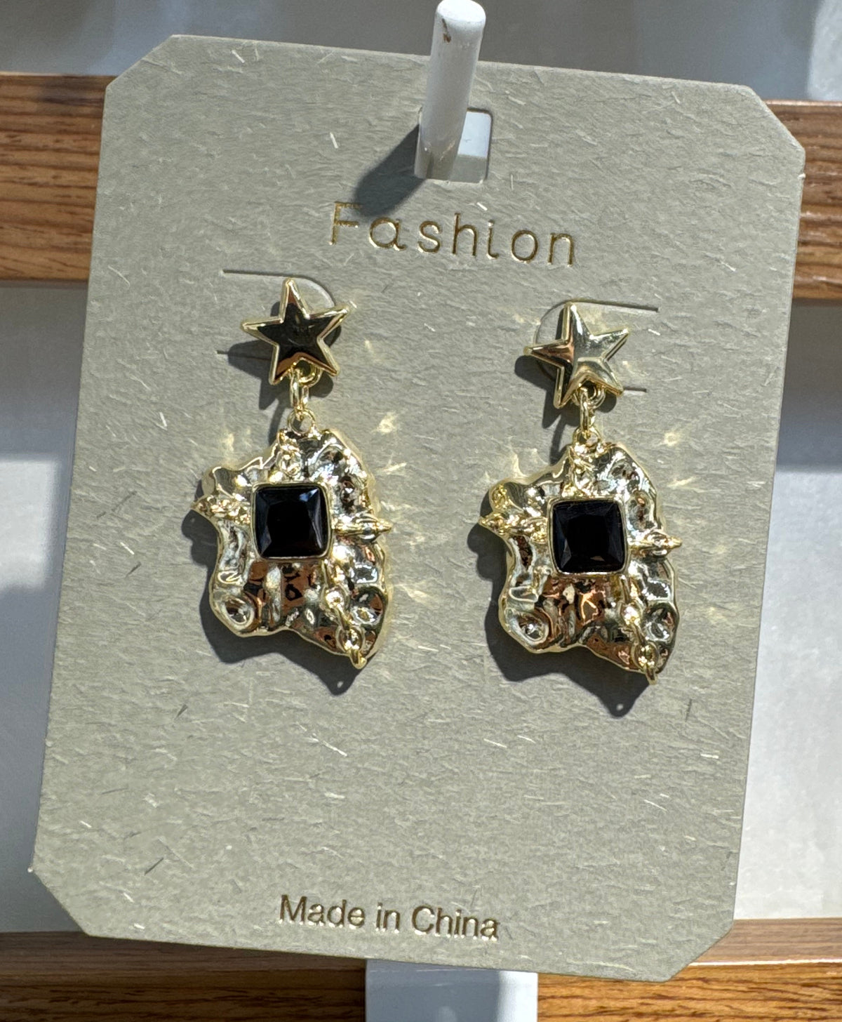 Black Square Star Drop Earrings - W3-0181