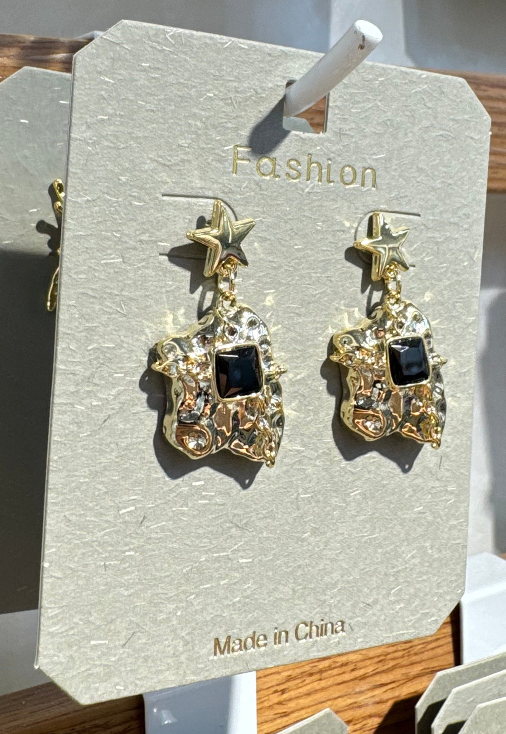 Black Square Star Drop Earrings - W3-0181