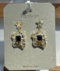 Black Square Star Drop Earrings - W3-0181