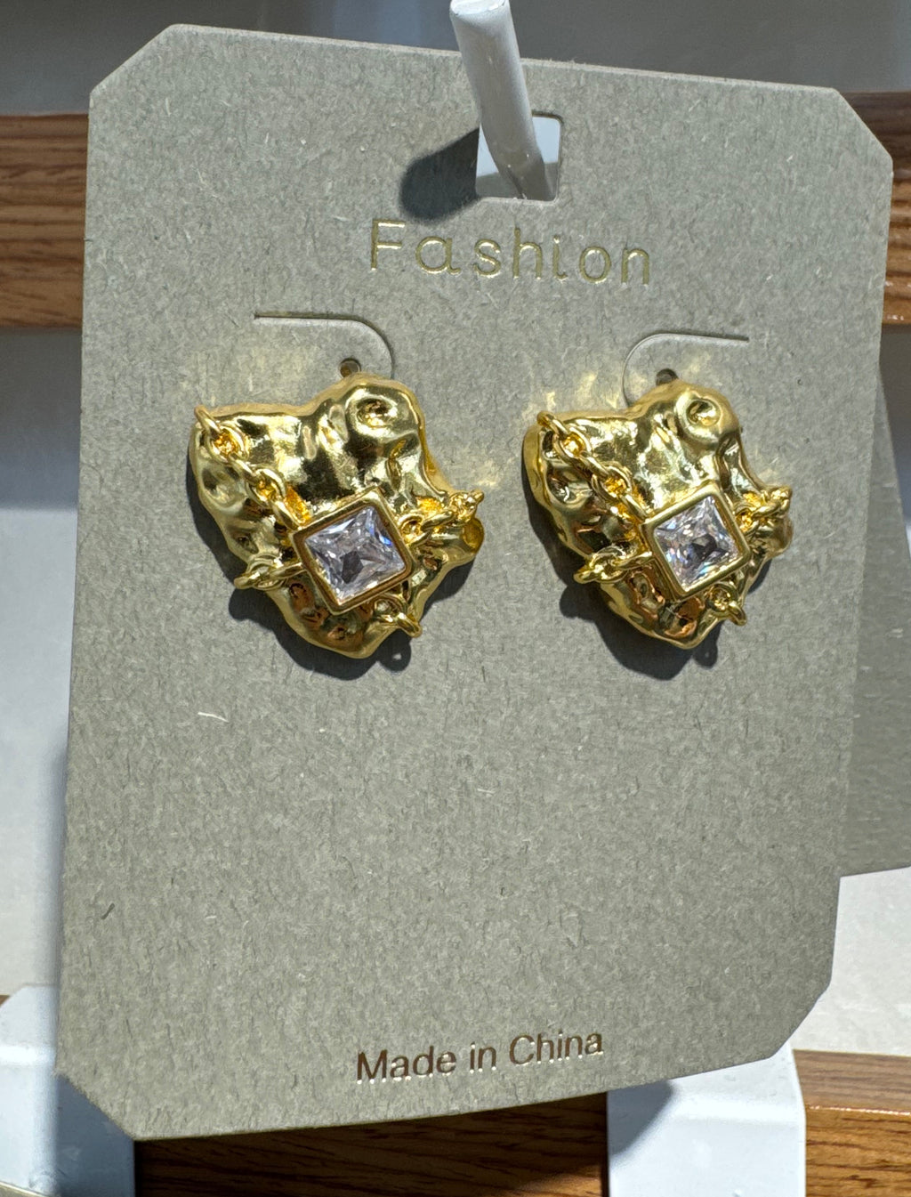 Hammered Square Sparkle Stud Earrings - W3-0182