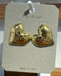 Textured Heart Stud Earrings - W3-0183