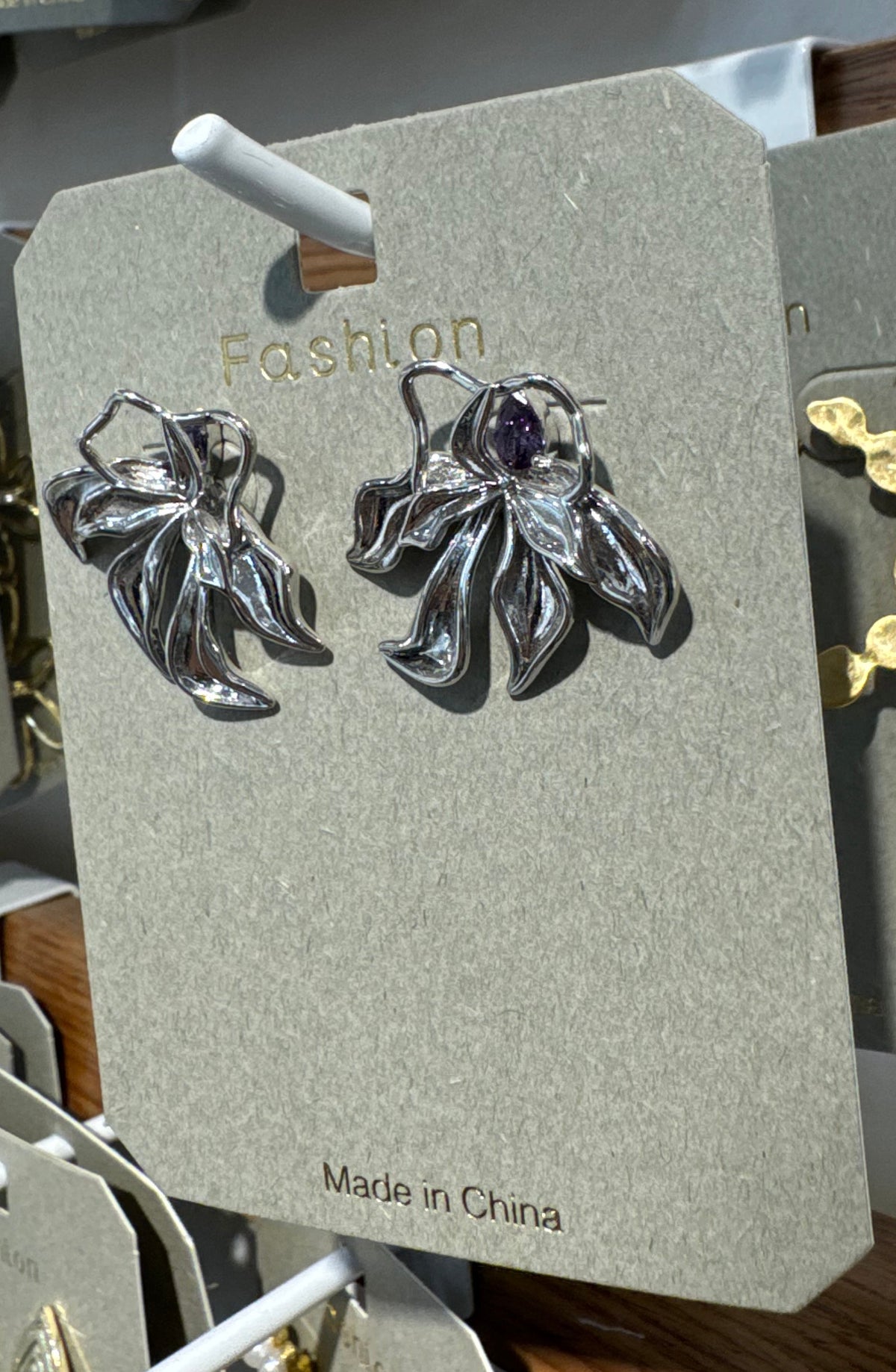 Silver-Tone Sculpted Flower Earrings - W3-0187