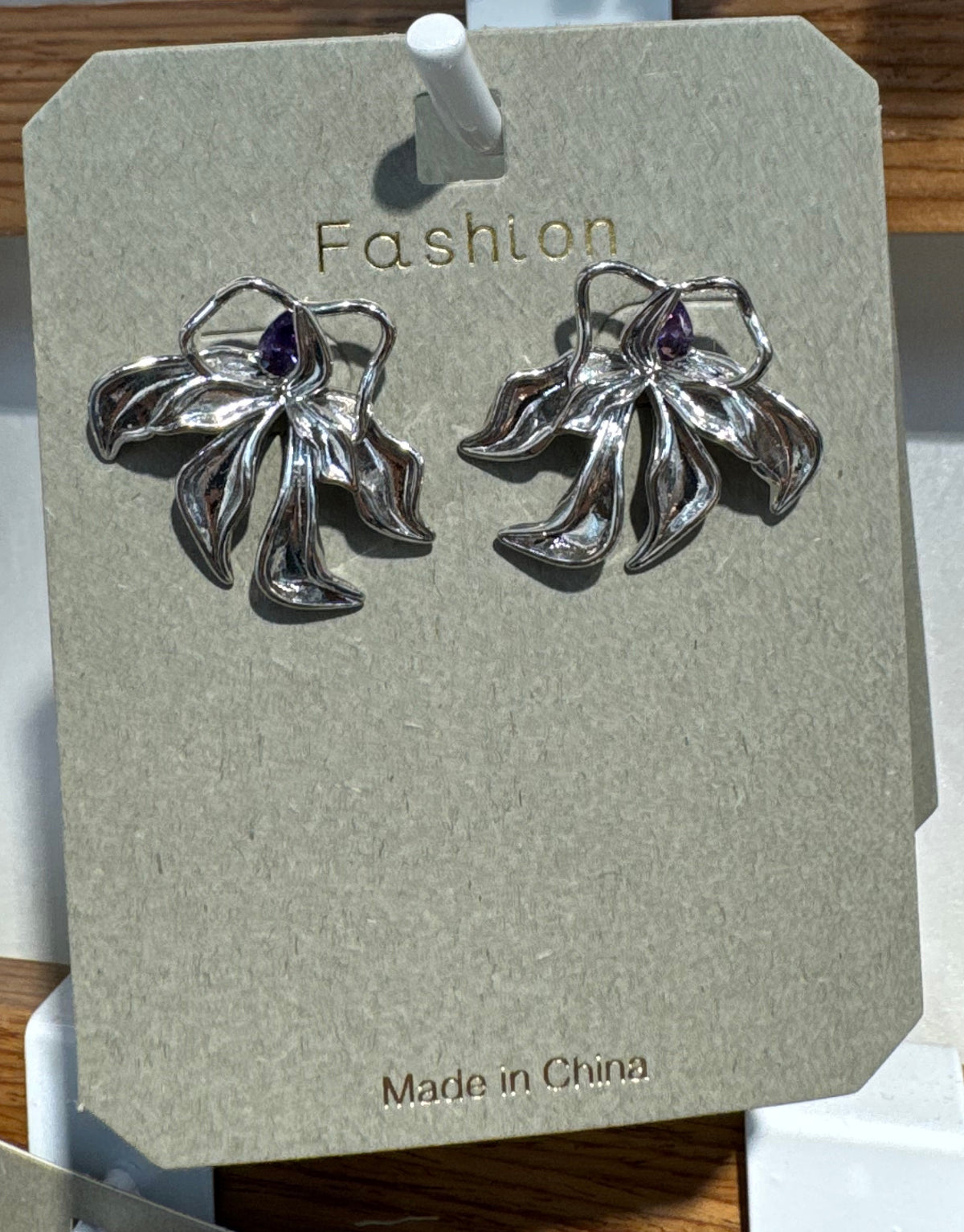 Silver-Tone Sculpted Flower Earrings - W3-0187