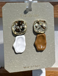 Asymmetric White and Brown Earrings - W3-0191
