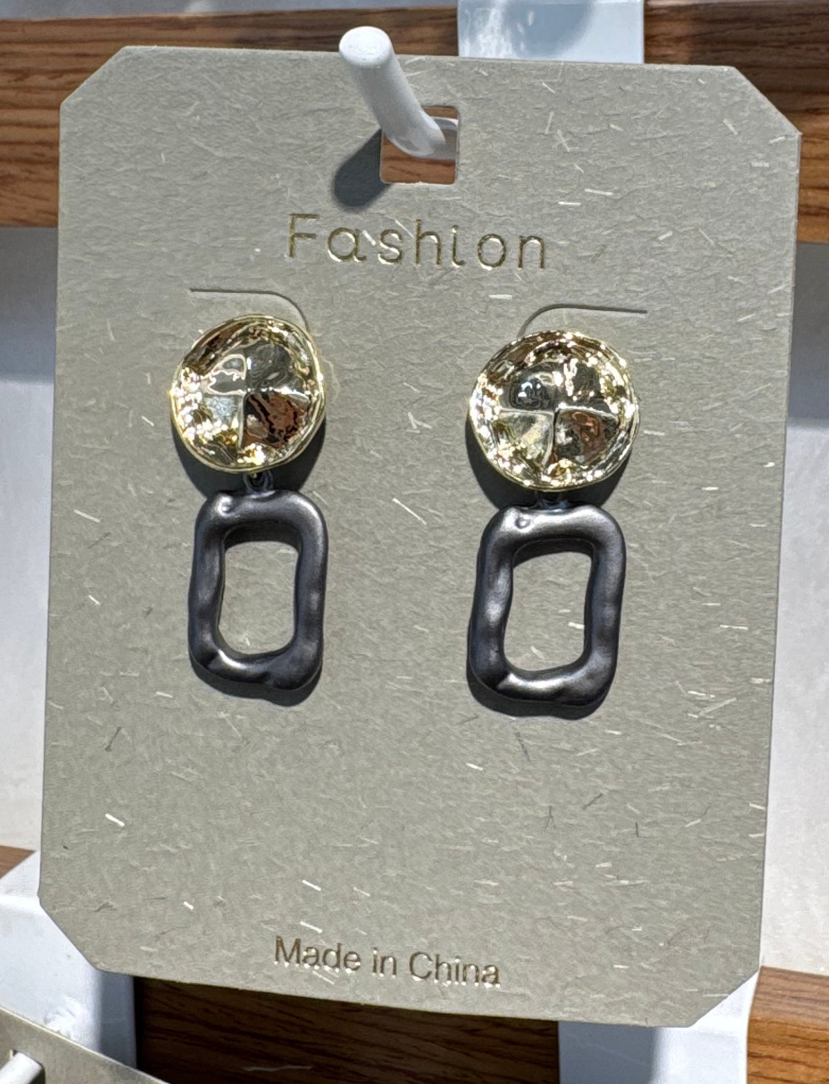 Black Open Rectangle Drop Earrings - W3-0192