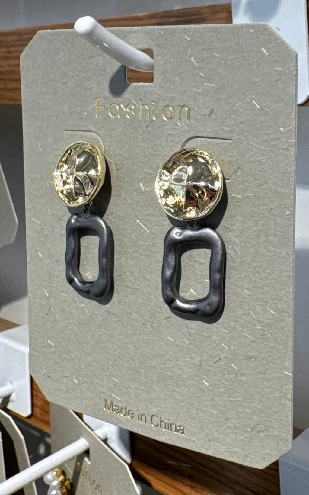 Black Open Rectangle Drop Earrings - W3-0192