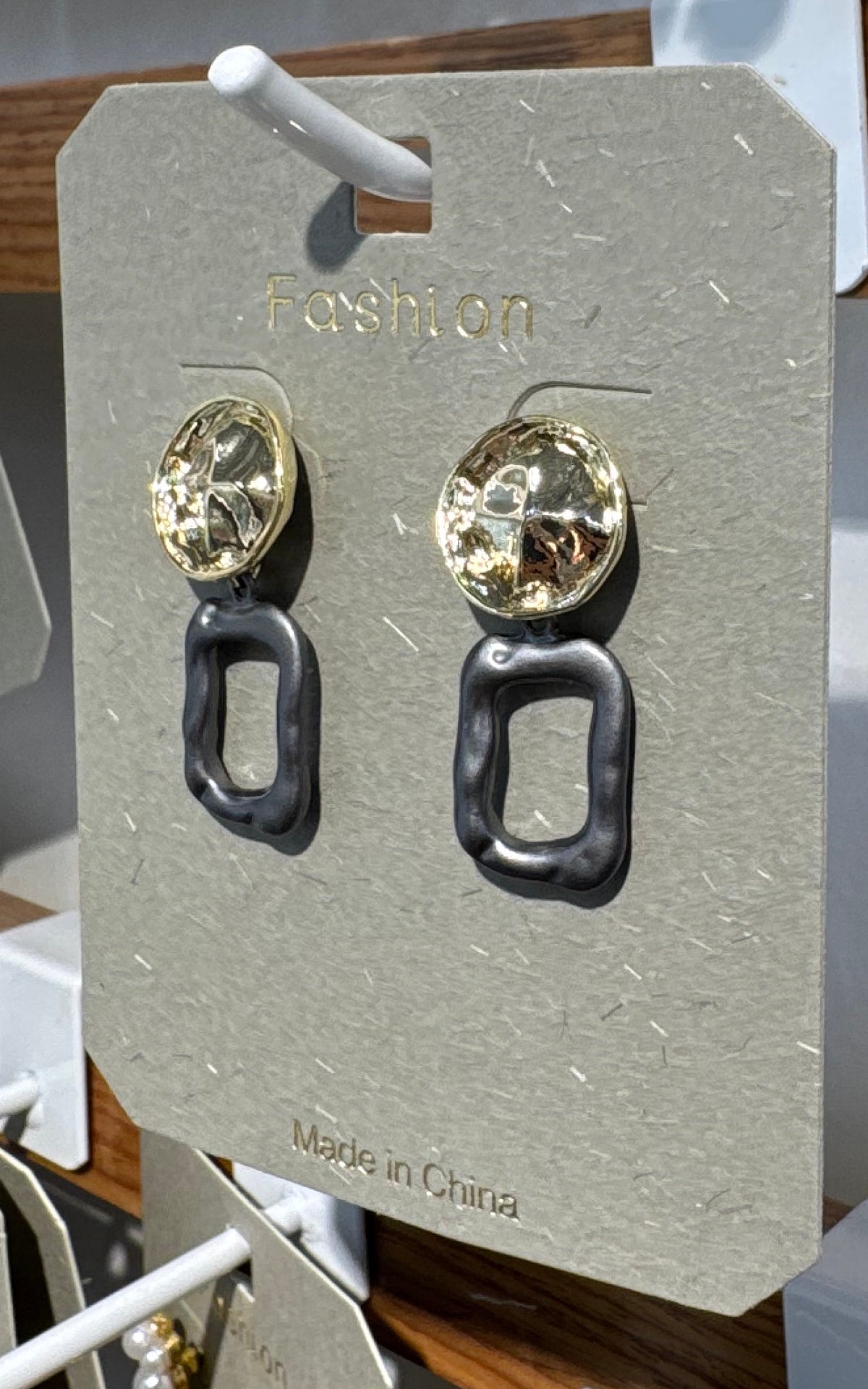 Black Open Rectangle Drop Earrings - W3-0192