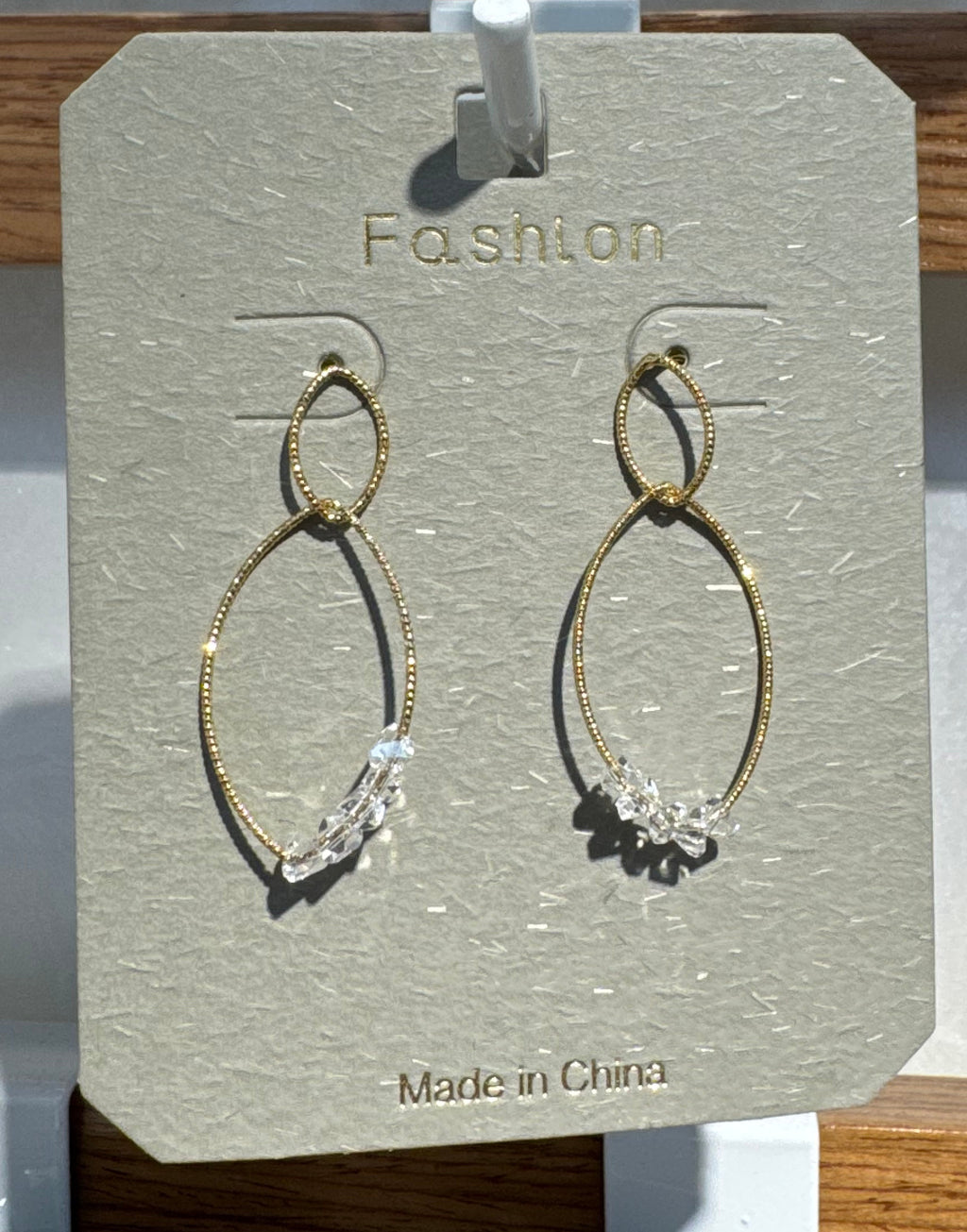Sparkling Bead Oval Hoop Earrings - W3-0193