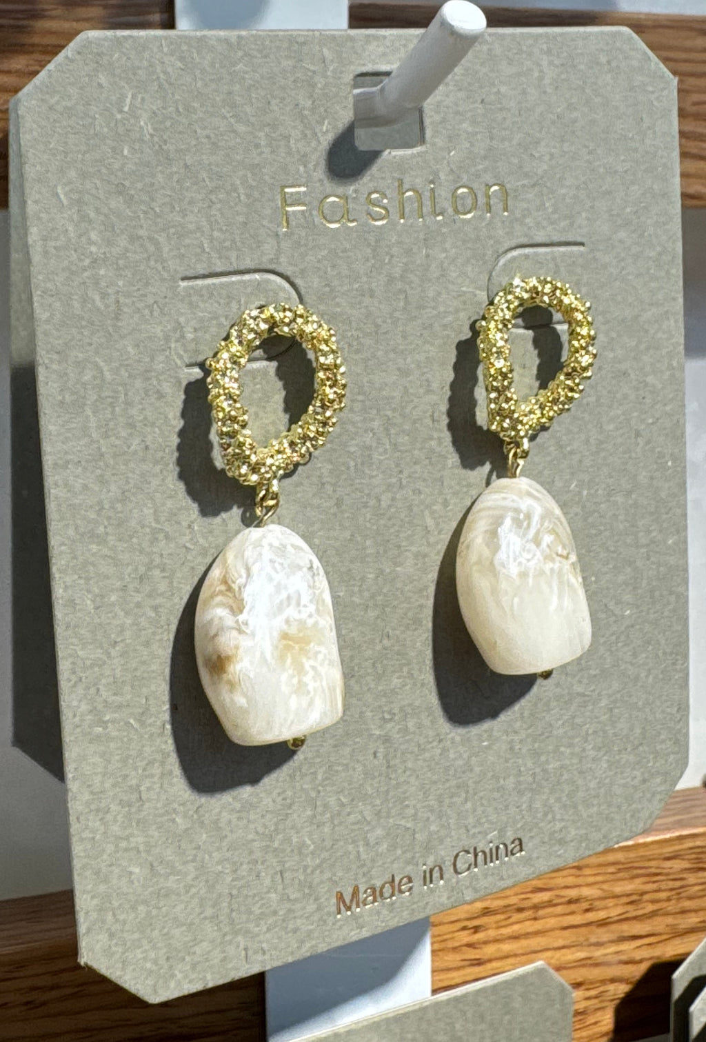 Textured Ring White Drop Earrings - W3-0195
