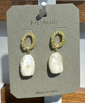 Textured Ring White Drop Earrings - W3-0195