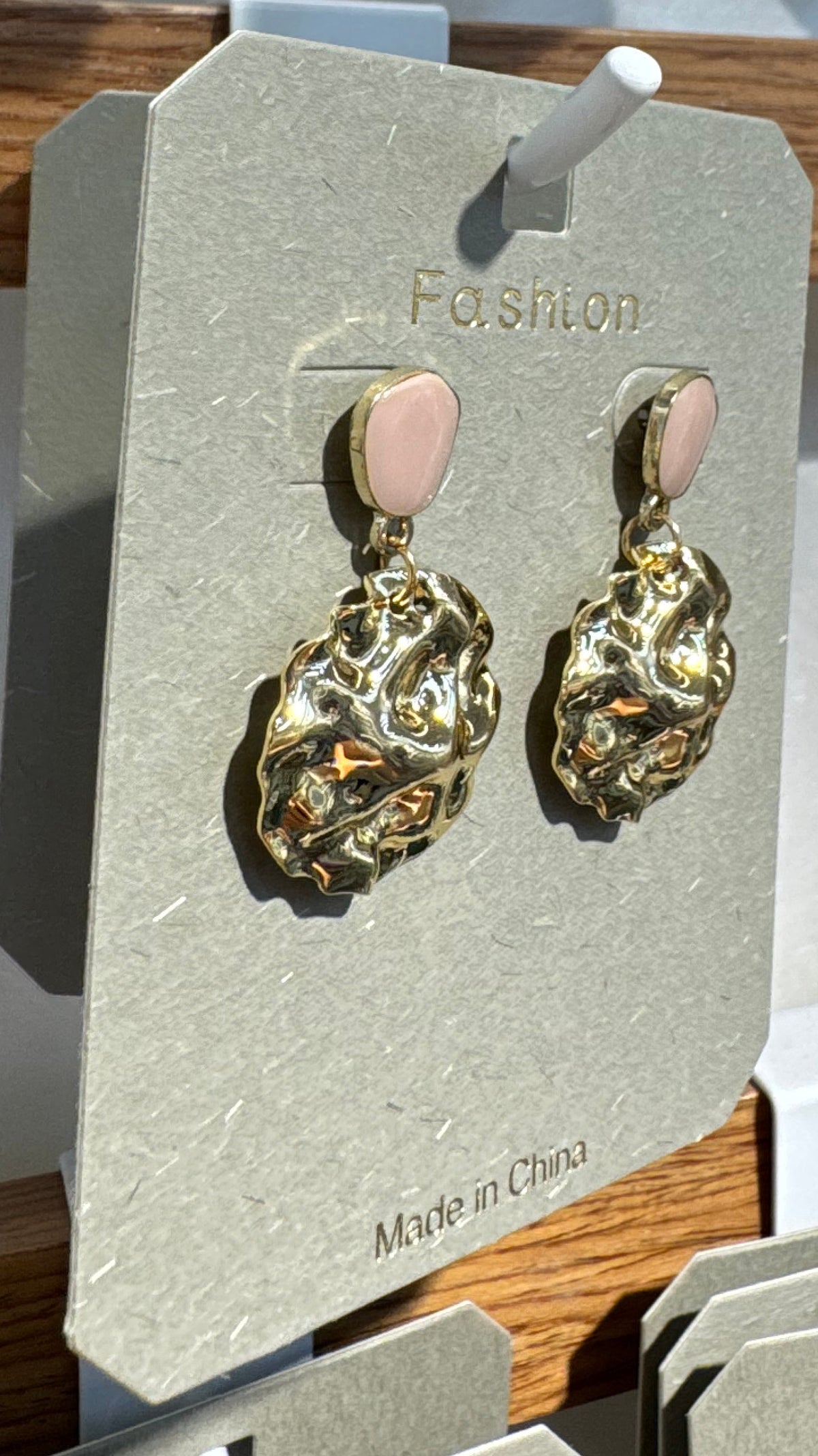Pink Stud Hammered Disc Earrings - W3-0197