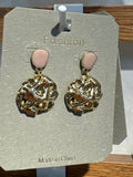 Pink Stud Hammered Disc Earrings - W3-0197