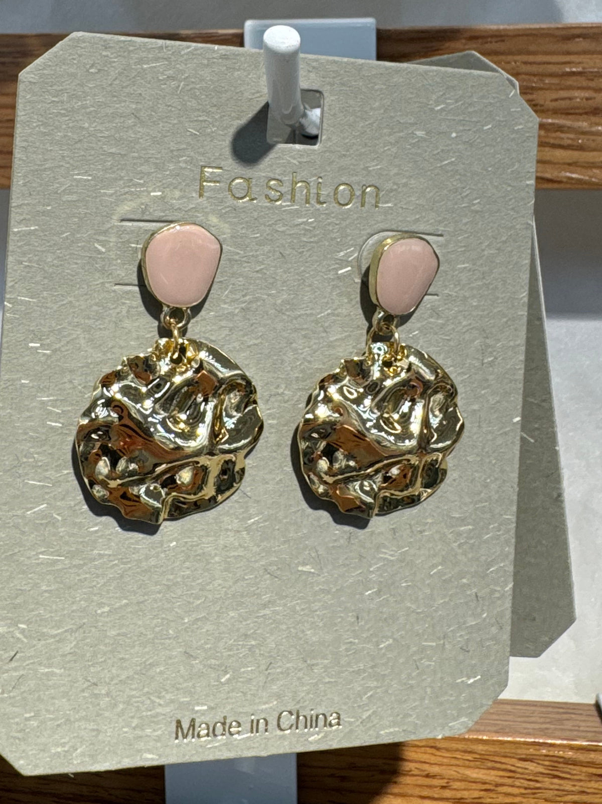 Pink Stud Hammered Disc Earrings - W3-0197