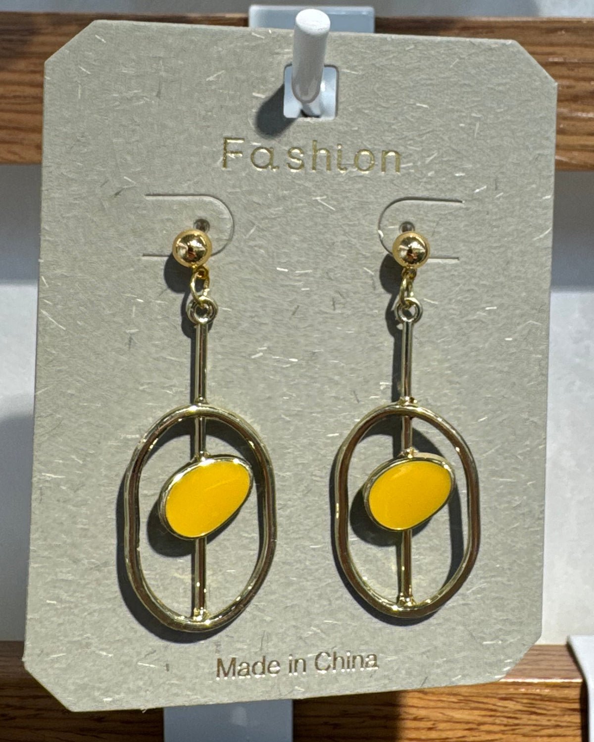 Yellow Center Oval Drop Earrings - W3-0198