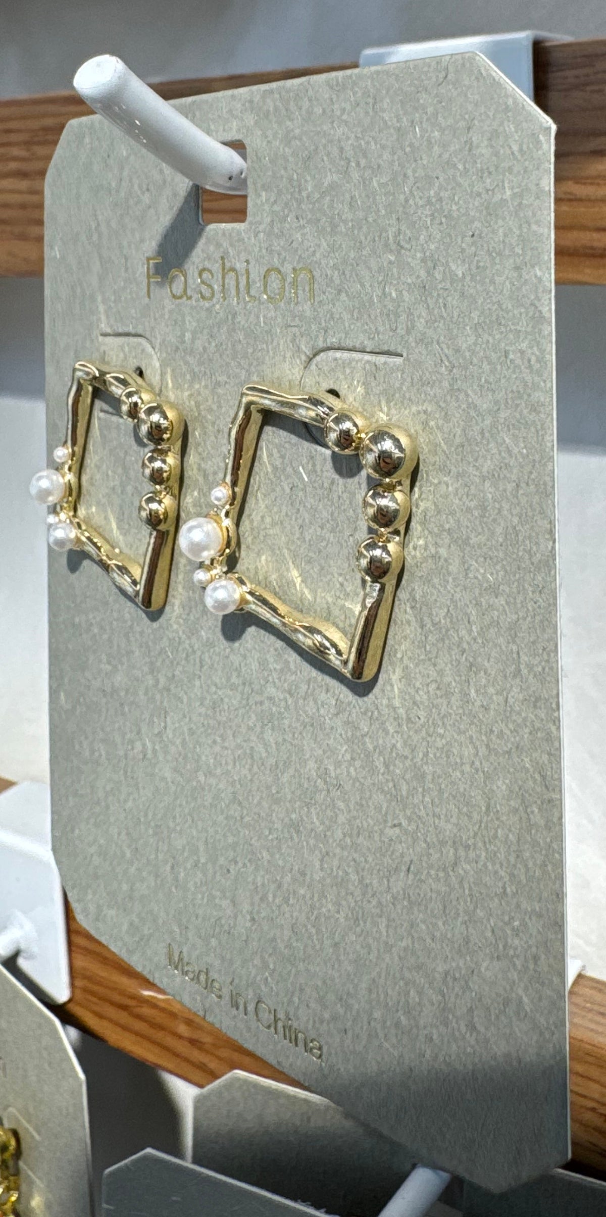 Beaded Open Square Stud Earrings - W3-0202