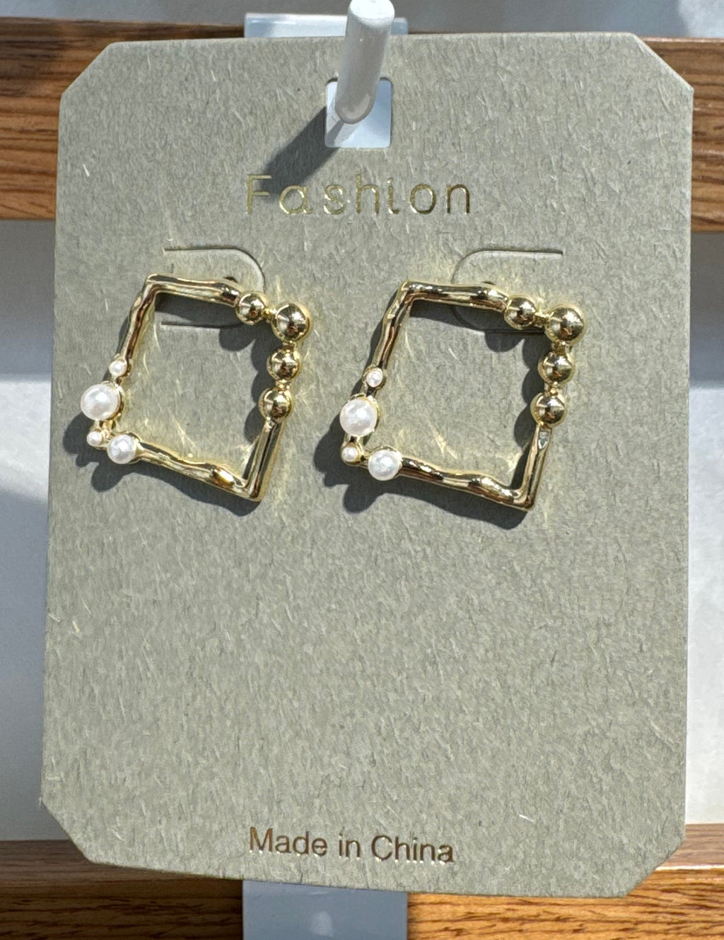 Beaded Open Square Stud Earrings - W3-0202