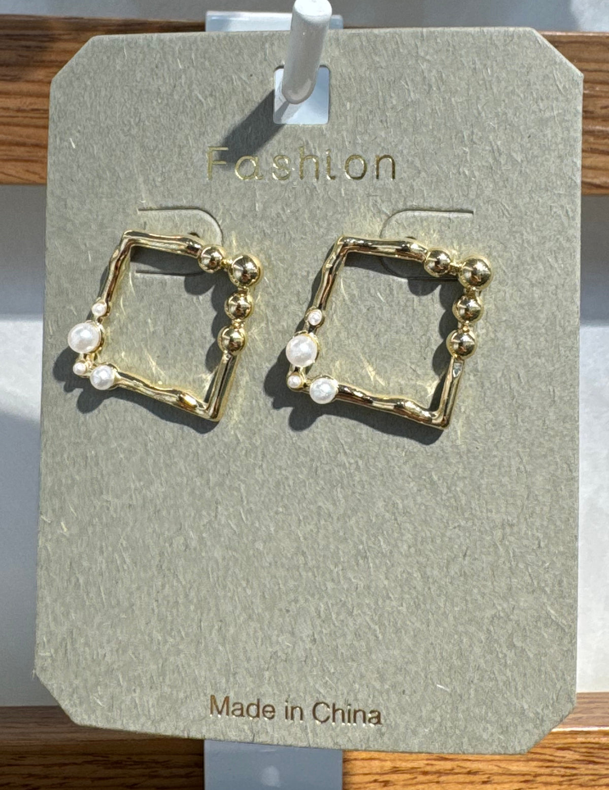 Beaded Open Square Stud Earrings - W3-0202
