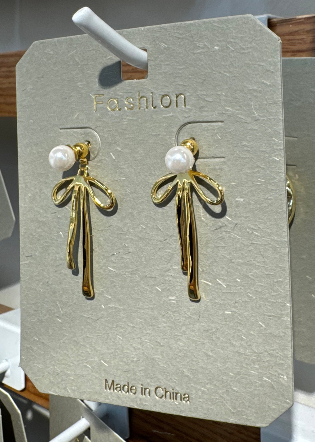 Pearl-Style Bow Stud Earrings - W3-0207