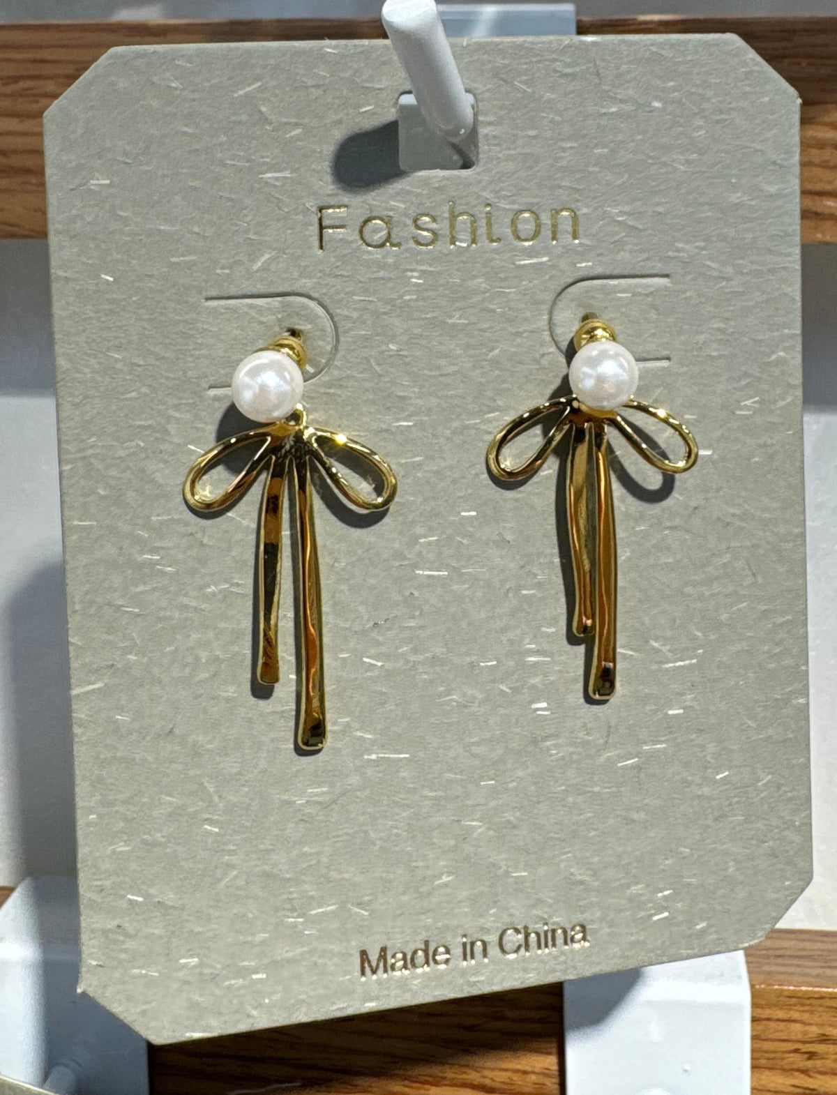 Pearl-Style Bow Stud Earrings - W3-0207