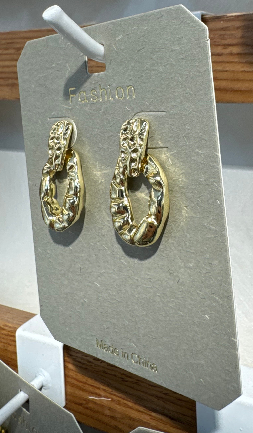 Hammered Oval Ring Drop Earrings - W3-0208